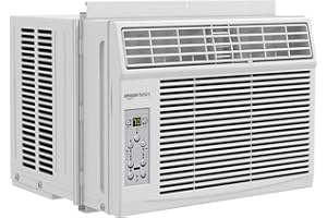 Amazon Basics 6000-BTU Window Air Conditioner, Up to 250 Sqf, Window AC Units with Cool and Fan Functions, Washable Filter, Adjustable Window Kit, Digital Temperature Display, Remote Control, White