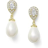Mariell Pearl Gold Clip-On Wedding Earrings for Brides, Pearl and CZ Non-Pierced Drop Bridal Earring