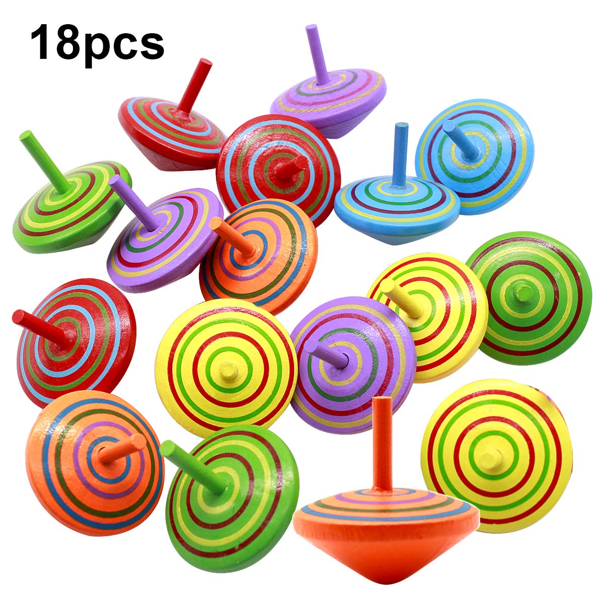 NATUCE 18 PCS Colorful Wooden Spinning Top, safe Non-toxic Wood Toy Creative Handmade Smooth Surface Wood Toy Kindergarten Toys Fun Gift For Kids Children, Party Bag Fillers - 4 * 4 * 4 cm