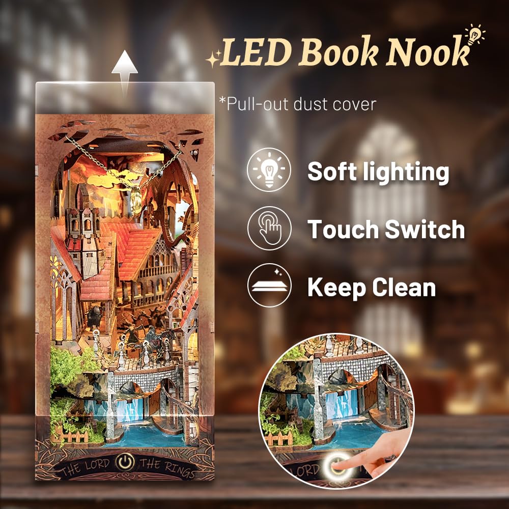 Strucwood Book Nook Kit with LED Light - 3D Wooden Puzzles Book Nook for Book Shelf Decor - DIY Dollhouse Kit - Book Nook Decor with Dust Cover - Magic Book Nook (SQ-05)