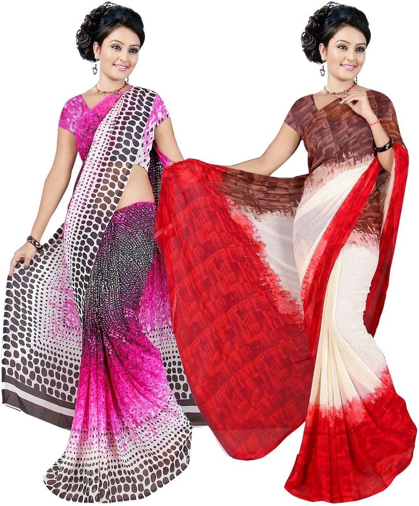 Weightless georgette Printed Sarees with blouse exclusive Combo pack combo-166