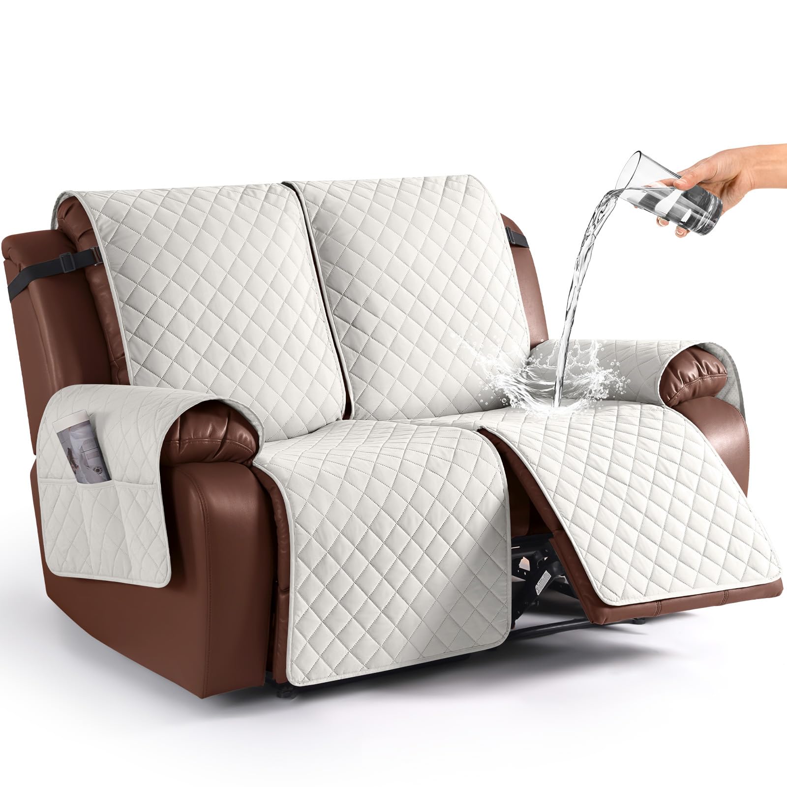 Photo 1 of KinCam Waterproof Oversized Loveseat Recliner Cover, Non-Slip Reclining Couch Covers for 2 Seat, Recliner Sofa Cover Furniture Protector with Elastic Straps for Kids, Pets, Beige