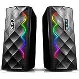 NJSJ Computer Speakers, USB-Powered PC Speaker with Bluetooth and 3.5mm Aux Connection, 6 RGB Lighting Effects, Wired Stereo 