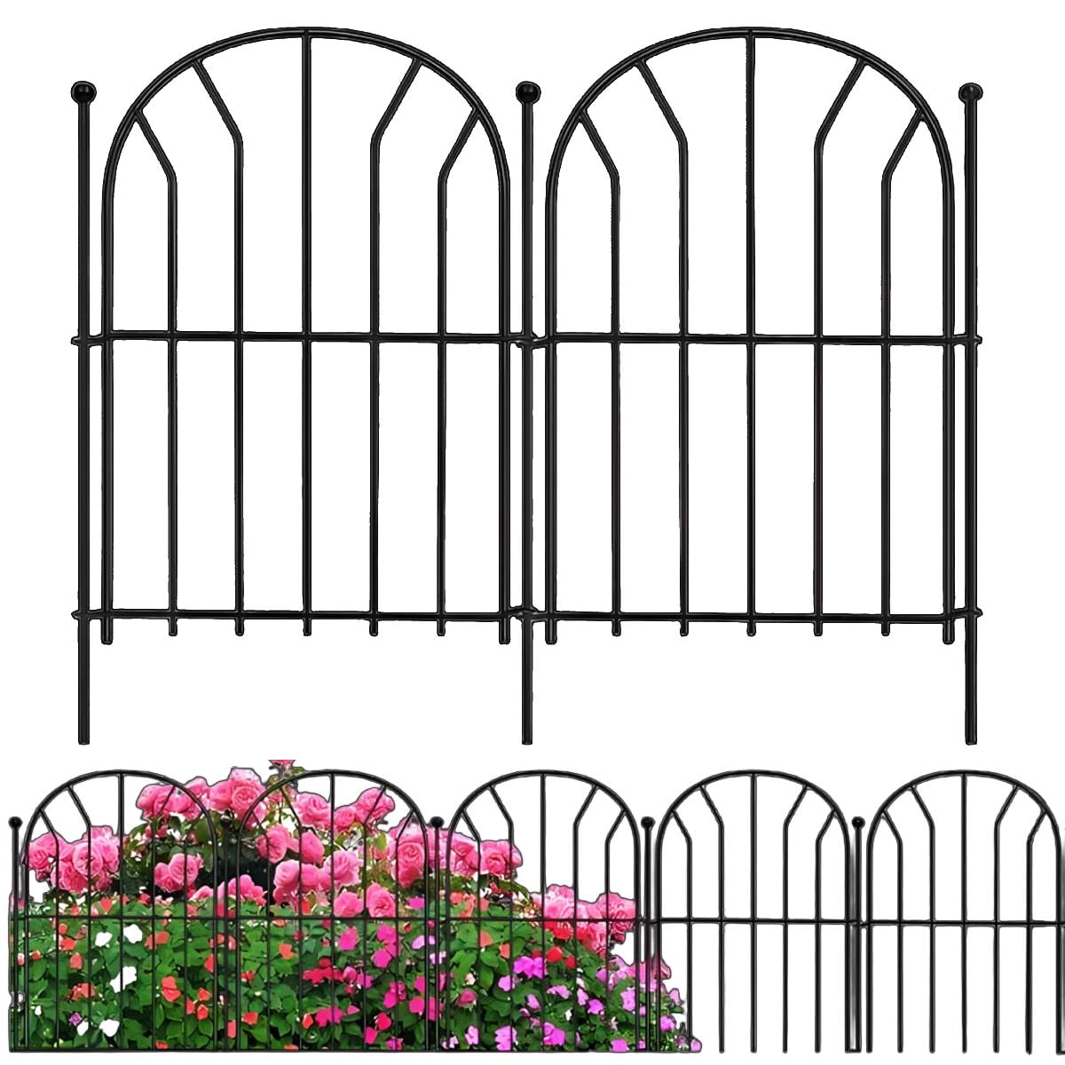 Amagabeli Garden Home Decorative Garden Fence Gate 2PCS 1.12M High x1.83M Wide Coated Metal Outdoor Rustproof Landscape Wrought Iron Fencing Border Edge Folding Patio Fences Flower Bed Animal Black