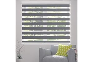 Bliwans Zebra Blinds, Cordless Dual Layer Blinds for Window, Roller Window Shade for Light Filtering and Privacy for Day and Night, Window Shades for Home and Office, 31" W X 72" H - Grey