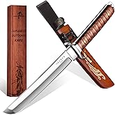 Purple Dragon Japanese Fixed Blade Knife with Engraved Sheath for Belt, Tanto Knife D2 Steel, Samurai Knives with Wooden Handle for Camping Outdoor, Mini Katana, Gifts for Men