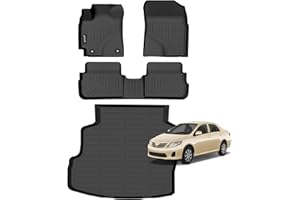 Jenofa-Floor Mats for Corolla 2009-2013 Cargo Mat Car Mats for 2012 Corolla All Weather Floor Liner Custom Fit Automotive Non-Slip TPE Rubber High Edge Protection Full Set Accessories
