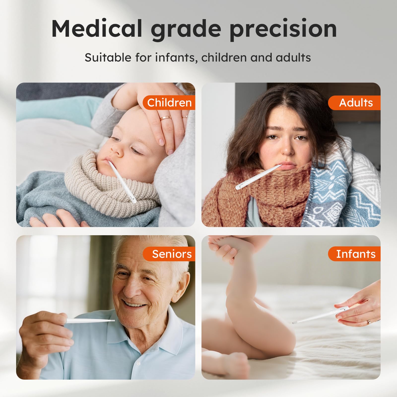 BBLOVE Oral Thermometer for Adults and Kids，Rechargeable Fast Reading Digital Thermometer with LED Display，Medical-Grade Accurate Rectal Thermometer for Babies