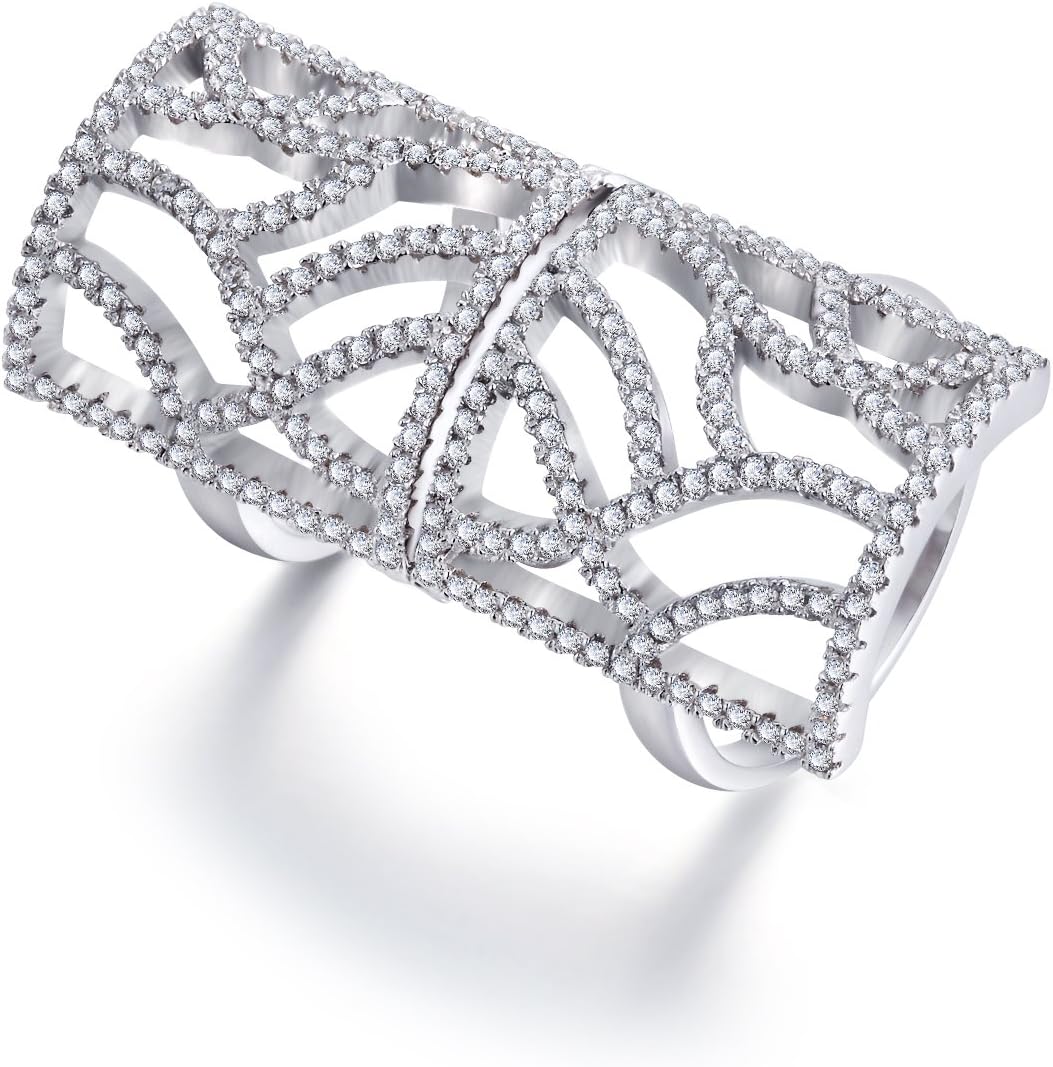 925 Sterling Silver Cubic Zirconia Full Finger 2 Part Ring