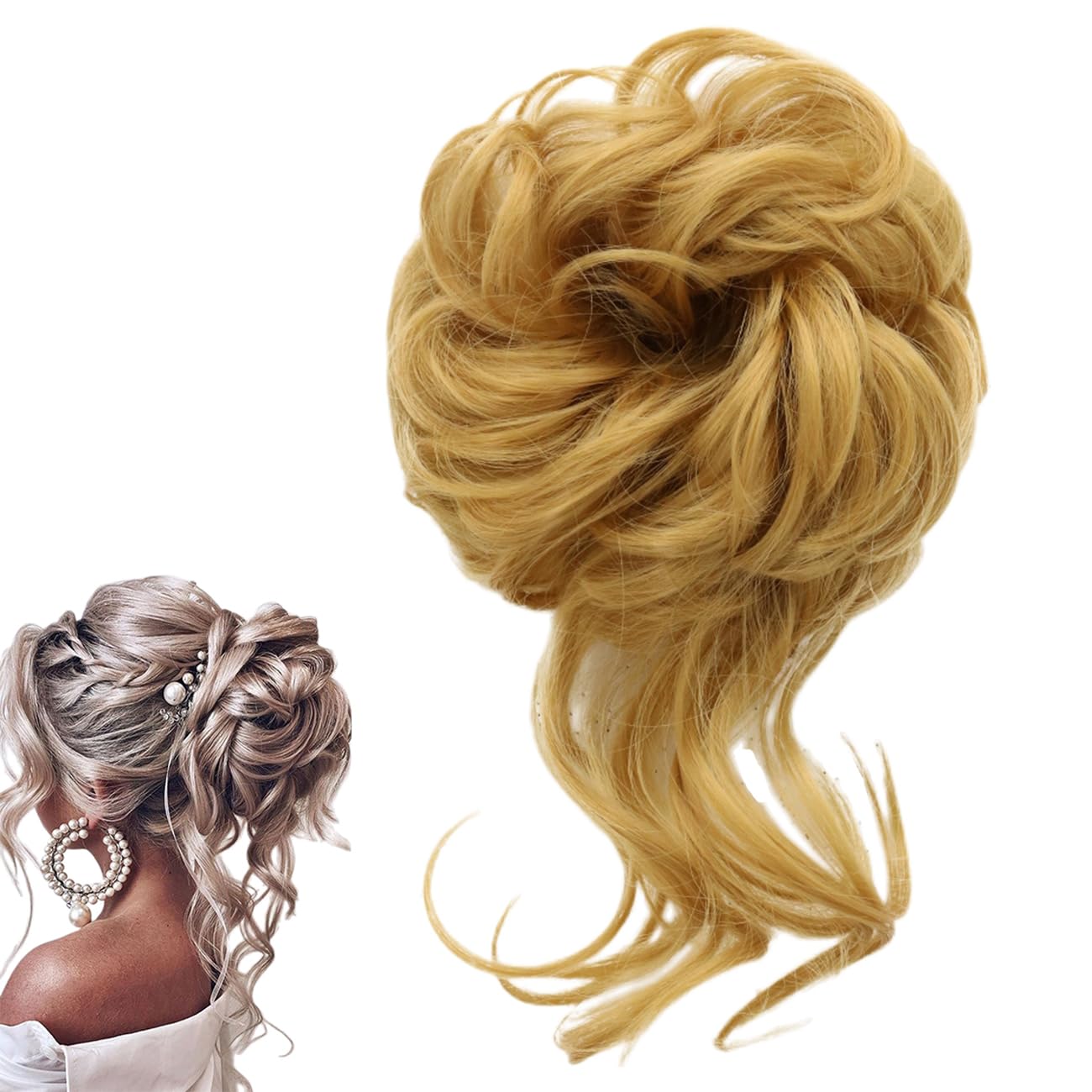 prinfantasy Curly Wig Hair Scrunchies Thick Messy Bun Hairpiece Ponytail Extensions Wedding Hair Pieces for Women Kids Messy Bun Hair Updo Donut,GBFQ012 — image 1