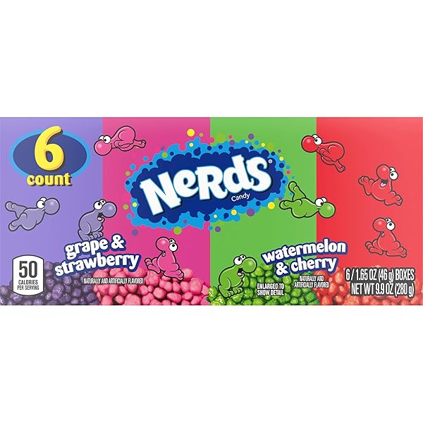 NERDS CANDY, DUAL VARIETY PACK, GRAPE & STRAWBERRY, WATERMELON & CHERRY, CRUNCHY FRUITY CHEWS, 9.9 OZ (PACK OF 6)