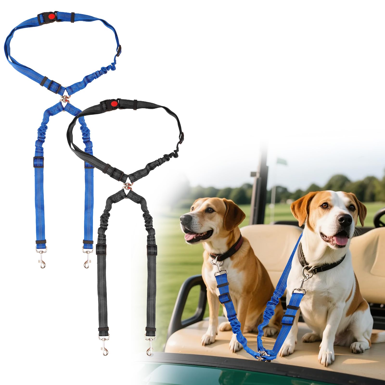 Photo 1 of 2 Pack Golf Cart Dog Seat for Two Dogs, No Tangle Retractable Pet Dog Seat Belt Harness for Car, Adjustable Golf Dog Collar Leash for Golf Cart Pet Safety Protection to Prevent Accidental Injury