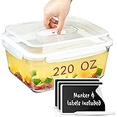 Extra Large Oven Safe Glass Food Storage Container with Airtight Locking Lid & Handle. 6500ml / 220oz / 28 Cup - Storing Lunch Food, Vegetables, Fruits, Baking Casserole, Roasting Turkey, BPA Free.