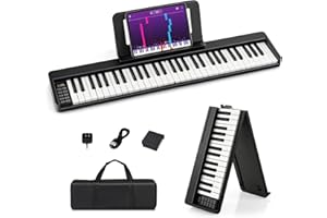 Costzon 61-Key Folding Piano Keyboard, Portable Electric Piano w/Full Size Keys, Music Stand, Sustain Pedal, MIDI, Piano Bag,