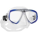 SCUBAPRO Zoom Scuba Mask with Ultra Clear Dual Lens and Lens-Change System for Optical Lenses for Diving, Clear/Blue/Silver