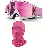immoono Motorcycle Goggles with Balaclava for Women Girls, Dirt Bike ATV Motocross Riding Racing Ski Goggle Safety Glasses