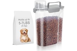 LEAWALK 5LBS Airtight Dog Cat Food Storage Container with Upgraded Large Nozzle BPA-free, 4 Snap Seals Plastic Pet Food Storage Container with Handles are Easy to Clean and Carry- Grey
