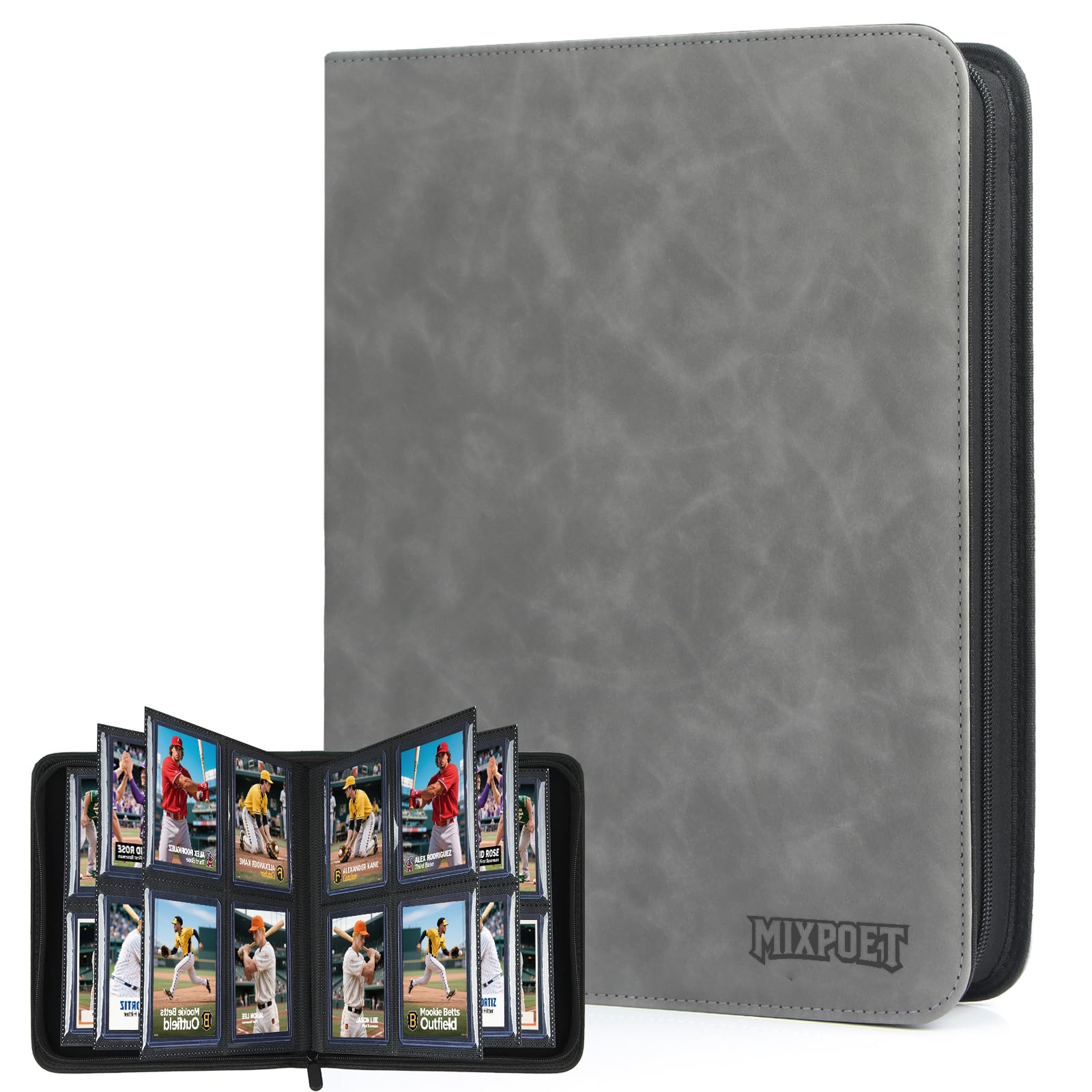 MIXPOET Trading Card Top Loader Binder, Trading Cards Folder Album with Sleeves, 4 Slot 112 Pockets, Collectible Games Storage Holder, MTG TCG Baseball Football Sports Cards, FOR TOP LOADERS ONLY