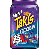 Takis Mini Rolled Tortilla Chips Multipack - Blue Heat, 25 Count / 1.23 oz | Bite size hot chili pepper rolled tortilla corn chips, 25 mini bags for snacking, lunchboxes, and sharing; extremely spicy