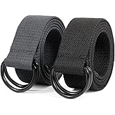 JASGOOD Men Canvas Belt Web Fabric Casual Belt with Black Double D-ring 1 1/2" Wide Set of 2