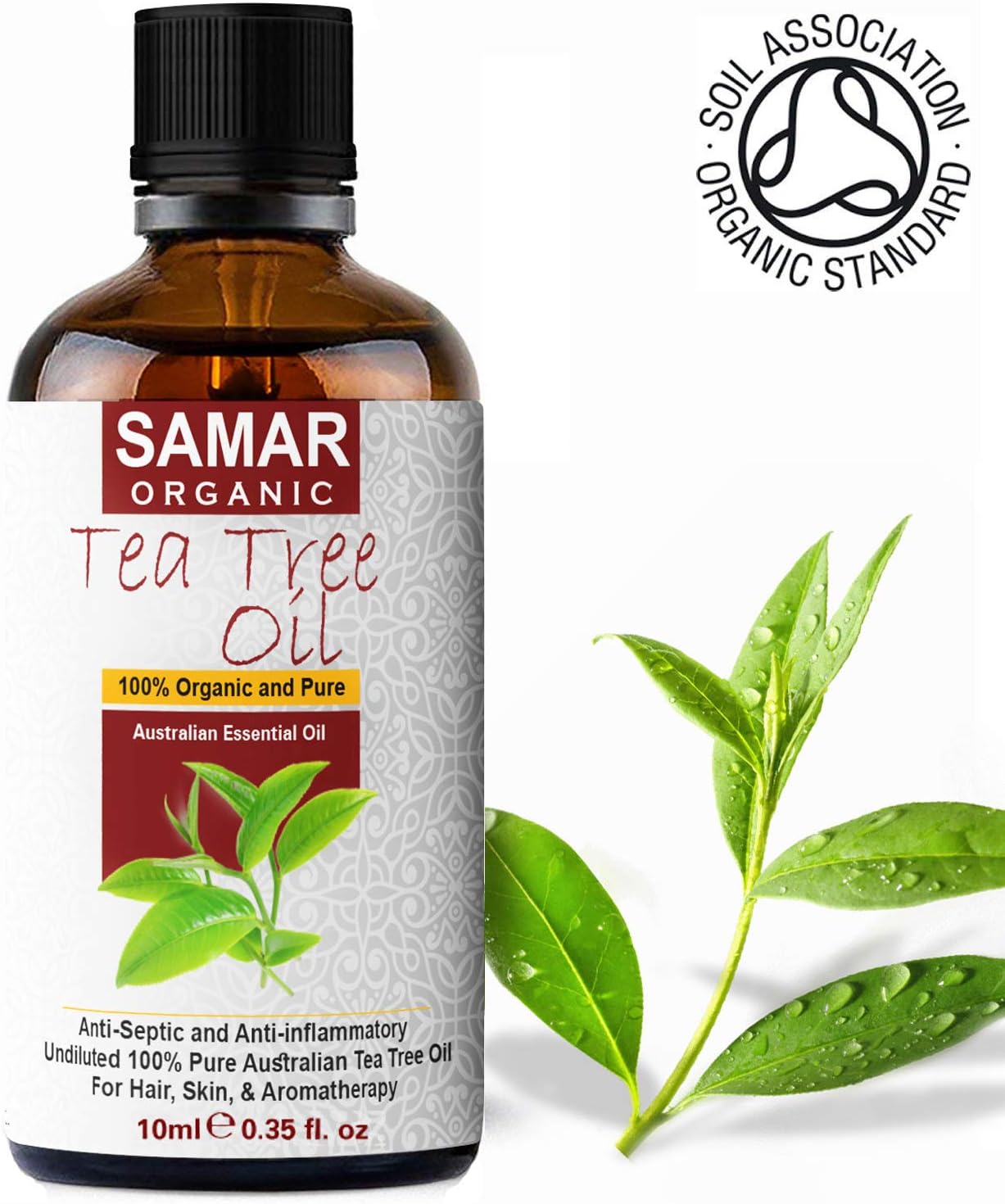 Tea Tree Oil - Premium Quality 100% Pure and Certified Organic Australian Tea Tree Oil Natural, Vegan & undiluted, Use in Antiseptic, Aromatherapy, Massage Blend and Skin Care Treatment