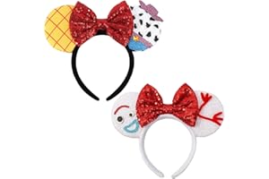 UNSPAZ Toy Mouse Ears Headband, 2 PCS Mouse Ears for Women Kids, Sequin Bow Headbands Parks Ears for Women Adult Kids Party Cosplay Accessories