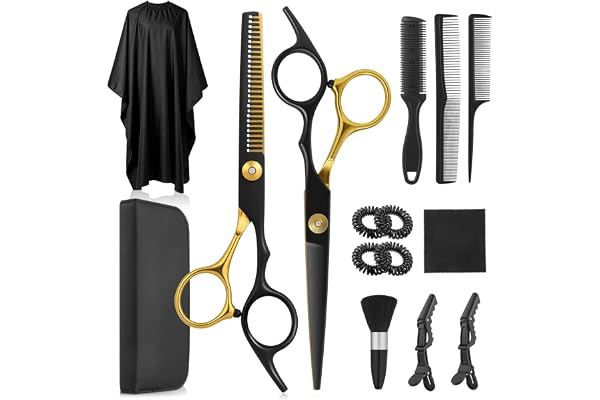 Lictin Hair Cutting Scissors, 15 Pcs Professional Hair Scissorss Set with Haircut Cape, Premium Stainless Steel Hairdressing