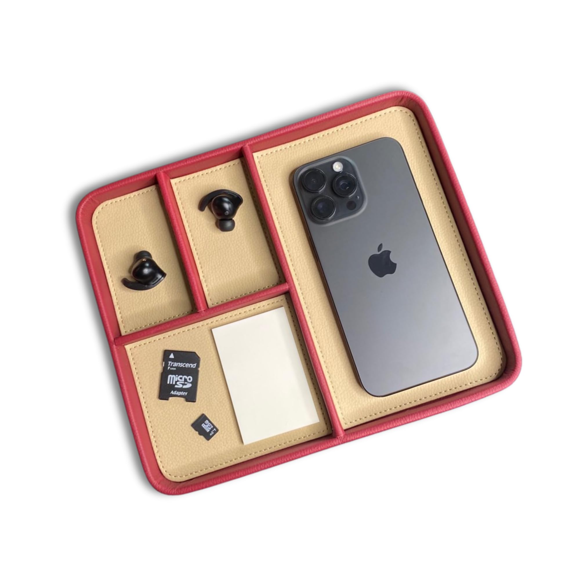 The Chill Tray - Desk Organiser Valet Tray - Premium Vegan Leather, EDC Catchall, Versatile Storage, Phone, Jewellery, Office Accessories, Keys, Watch, Bedside Table Caddy (Rhubarb & Custard)