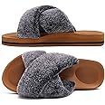 COFACE Womens Fuzzy Slides Fluff Faux Fur Cross Slippers Open Toe Yoga Mat House Slippers Sandals With Arch Support For Indoor/Outdoor