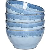 Bosmarlin Ceramic Soup Bowl Set of 4, 28 Oz, Cereal Bowl for Oatmeal, Dishwasher and Microwave Safe, Reactive Glaze (Blue, 6 inches)