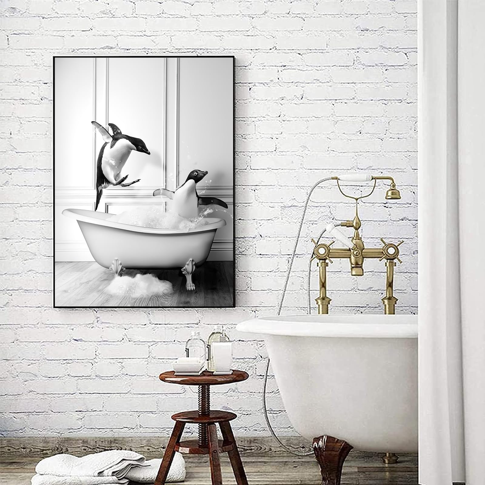 LYBOHO Black White Scottish Highland Cow Bathroom Pictures Funny Animal in the Bathtub Canvas Pictures for Living Room Bathroom Bedroom Decorative Frameless (1 Piece, 50 cm x 70 cm, QE2)