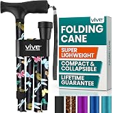 Vive Folding Cane - Foldable Walking for Men, Women Fold-up &amp; Collapsible | Lightweight, Adjustable, Portable Hand Stick Balancing Mobility Aid Sleek, Comfortable (Black Butterfly)