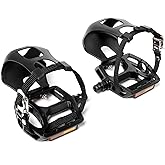 BUCKLOS Bike Pedals with Toe Cages for Regular Shoe Adjustable Strap | Toe Clips Cage for Bicycle Pedal 9/16" Compatible with Peloton Bike&amp;Bike+/Road/Indoor/Spin Biked,Ride with Sneakers