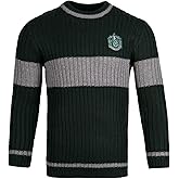 Harry Potter Slytherin Quidditch Sweater - Hogwarts Team Pullover with Crest - Soft Knit, Green & Silver - Adult