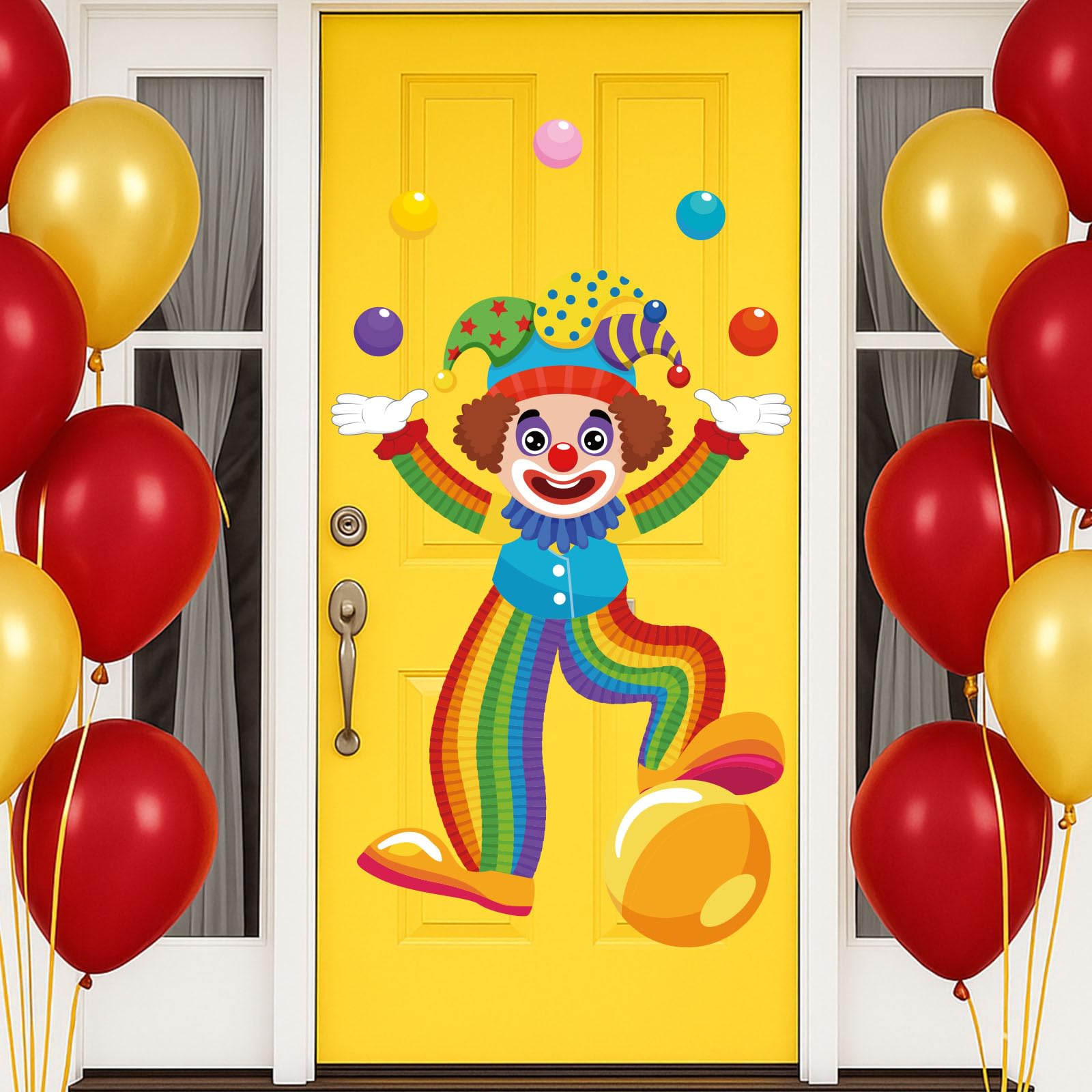 Photo 1 of Epakh Carnival Circus Party Decorations Large Size 3D Clown Door Decor Funny Rainbow Circus Clown Performer Paper Cutouts for Carnival Birthday Party Classroom Bulletin Board Wall Chalkboard Decor