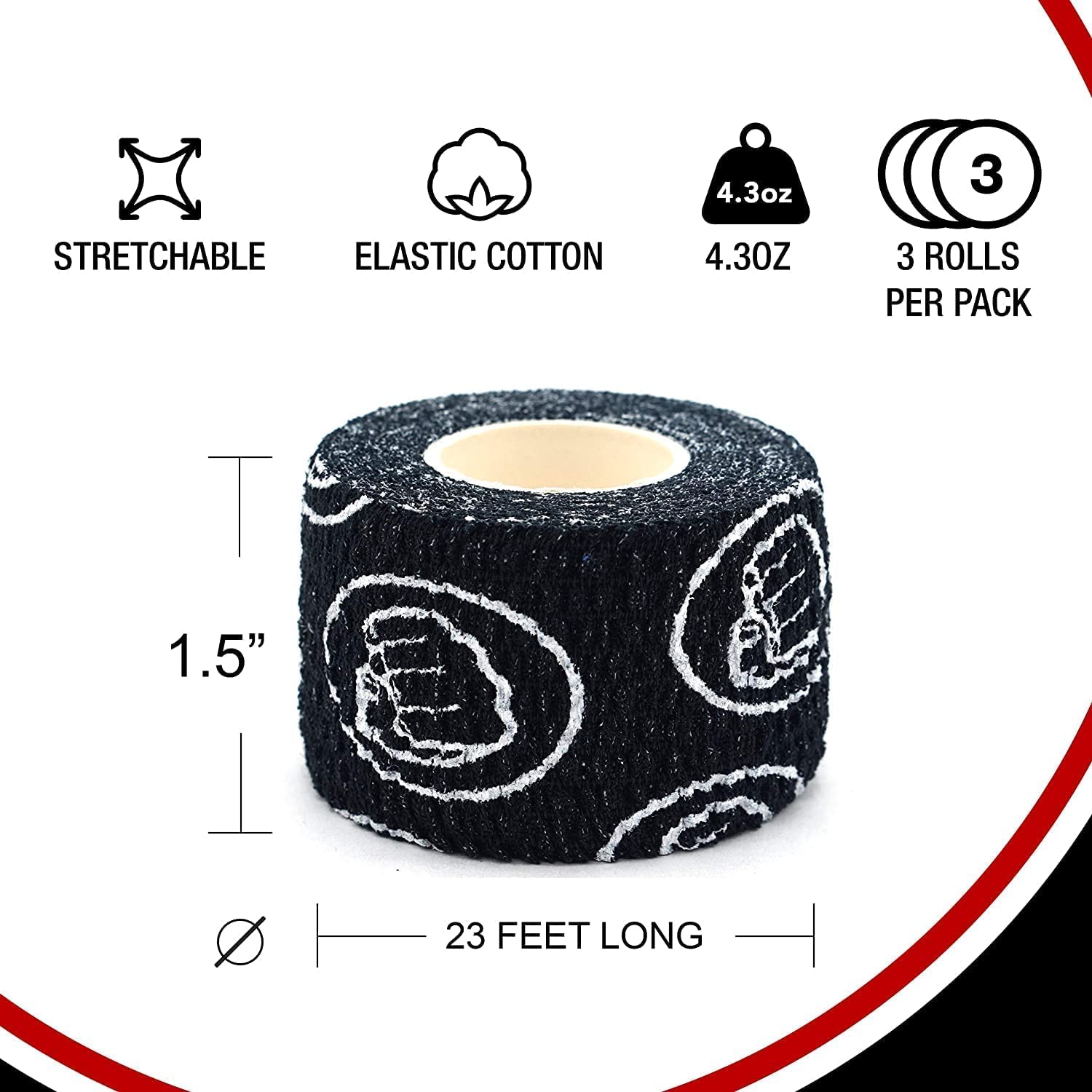 WOD Nation Weightlifting Hook Grip Tape - Bulk Packs of 3, 12, 24 Rolls (23ft/Roll) Comfortable & Stretchy Athletic Thumb Tape for Weight Lifting & Cross Training - Protect Thumb, Wrist & Finger