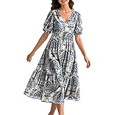 BOHOWE Womens Summer Short Sleeve Midi Dress High Waist A-Line Casual Dresses 2026 Beach Outfits with Pocktes