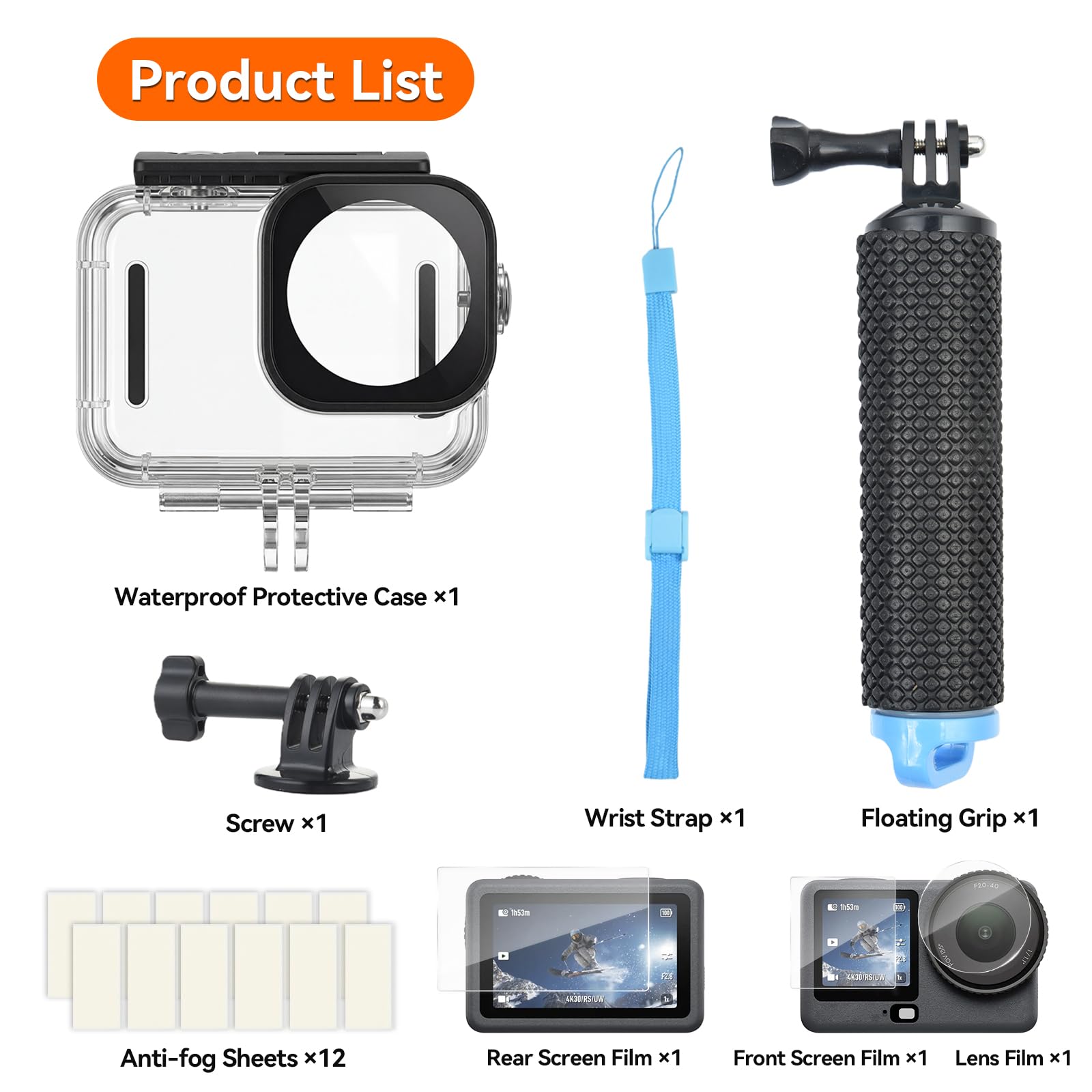 aceyoon Wasserdichtes Gehäuse für DJI Osmo Action 6 Kamera, 70m Unterwasser-Tauchgehäuse mit Anti-Nebel & Schnellverschluss-Halterung, Auftriebsgriff Schraubenzubehör Set für DJI Action 6 7