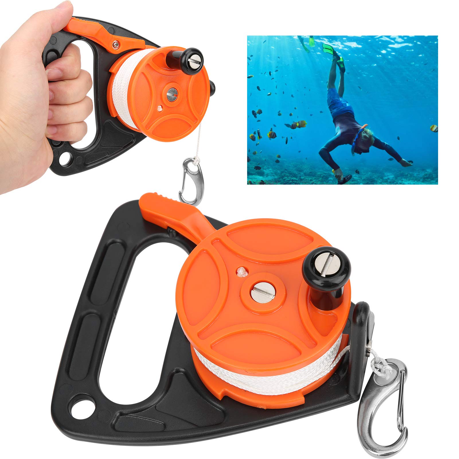 Pokerty White Diving Line Wheel 150ft Dive Reel, Multi Purpose with Handle for Kayaking, Snorkeling (Orange)