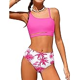 Queenstyle Girls Swimsuits Bikini Set Kids Cutout Bathing Suit Bikini Top Two Piece Girls' Swimwear