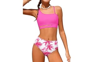 Queenstyle Girls Swimsuits Bikini Set Kids Cutout Bathing Suit Bikini Top Two Piece Girls' Swimwear