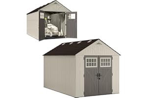 Suncast 8x10 Ft. Outdoor Storage Shed - Large Resin Outdoor Shed with Floor Included, Lockable Double Doors & Skylights. 547 Cu Ft Tremont Garden Plastic Sheds for Lawn Tools, Riding Mowers, & Bikes