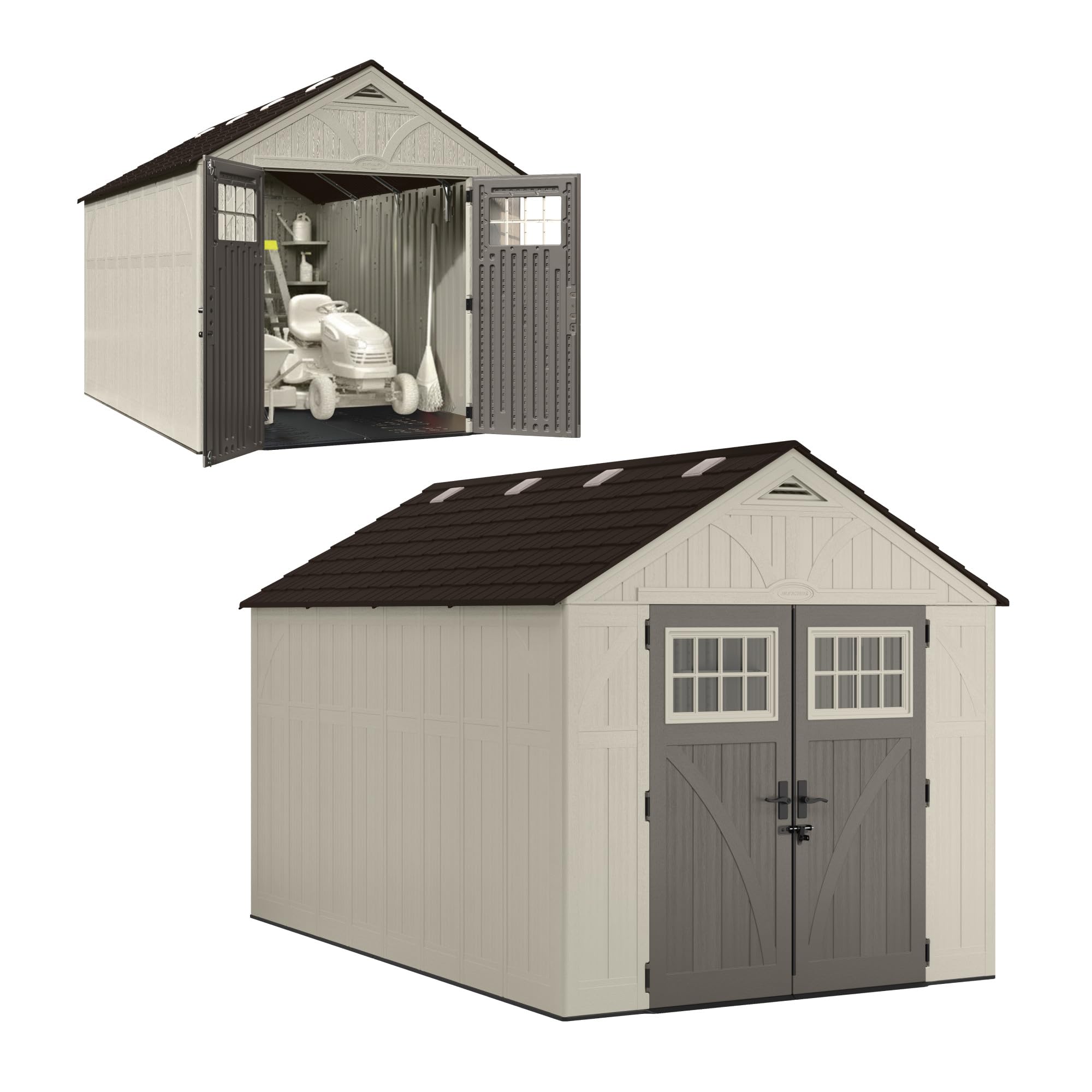 Photo 1 of ****PALLET TRUCK OR TRAILER REQUIRED FOR PICK UP********Suncast 8x10 Ft. Outdoor Storage Shed - Large Resin Outdoor Shed with Floor Included, Lockable Double Doors & Skylights. 547 Cu Ft Tremont Garden Plastic Sheds for Lawn Tools, Riding Mowers, & Bikes