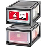 IRIS USA 2-Pack, 6 Qt. Small Stacking Drawer Storage Organizer, Black | Organize dorm essentials, school supplies, toiletries, snacks, and accessories with stackable drawers for small-space storage