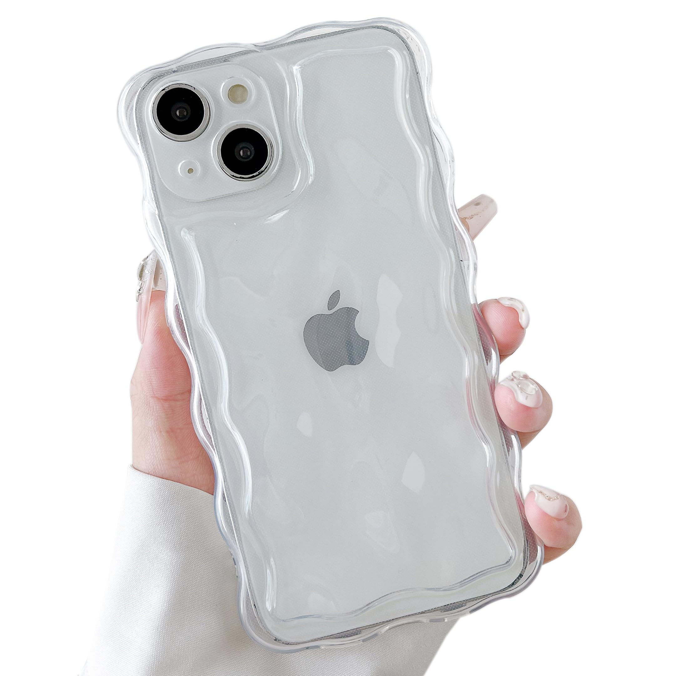 ZTOFERA Wavy Case for iPhone 14, Cute Wave Frame 3D Ripple Design Clear Soft TPU Protective Bumper Lightweight Anti-Yellowing Shockproof Cover for Girls Women, Clear