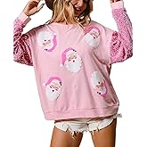 NUFIWI Women Christmas Sequin Graphic Sweatshirts Cute Xmas Santa Oversized Pullovers Funny Holiday Sparkly Tops