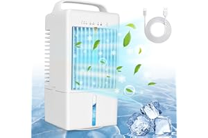 EGAKKAN Portable Air Conditioners Oscillating Fan, Desk Mini Air Evaporative Cooler with Upgraded 3 Cool Mist & Speeds and Timer, Small AC Desktop Personal Air Conditioner for Office Room Outdoor Camping