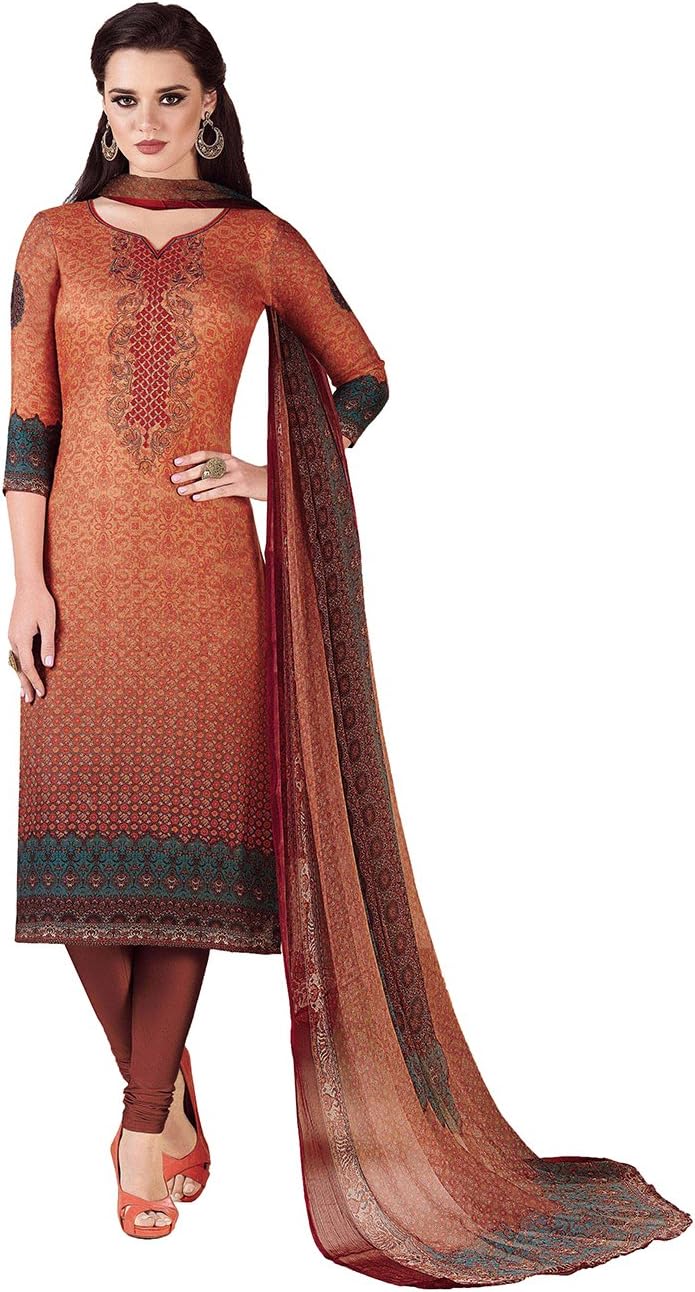 Indian Women Designer Party Wear Orange & Gray Anarkali Salwar Kameez