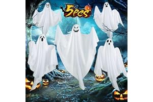 BSTOYDER 27.5" Hanging Ghosts Halloween Decor - 5 Pack Ghosts Halloween Decorations Outdoor, Cute Flying Ghosts Halloween Party Decorations for Front Porch, Tree, Patio, Yard, Lawn Garden, and Holiday Décor
