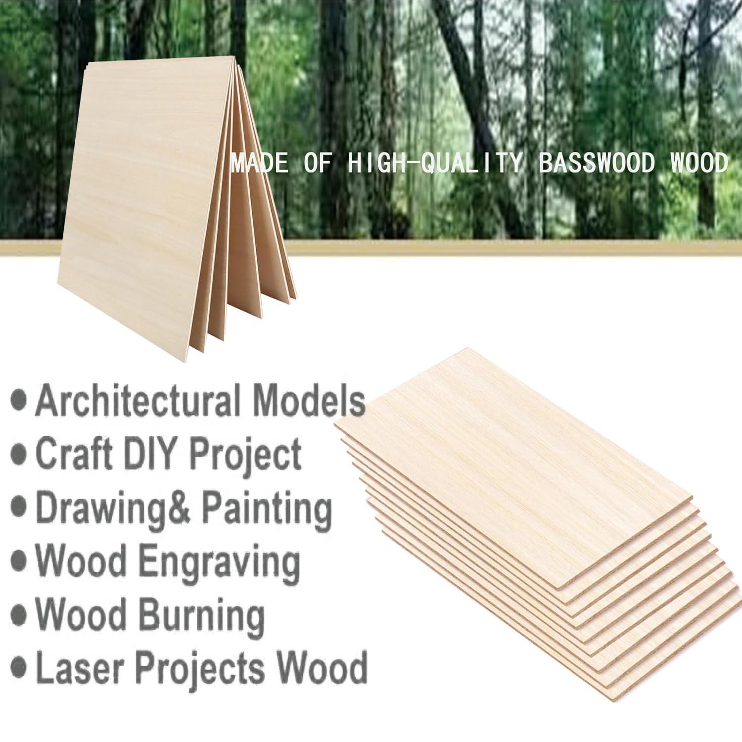 18 Pack Selected Basswood Sheets for Crafts-5 x 7 x 1/16 Inch- 1.5mm Thick Plywood Sheets - Balsa Wood Sheets -Unfinished Wood Boards for Laser Cutting, Wood Burning, Architectural Models, Staining